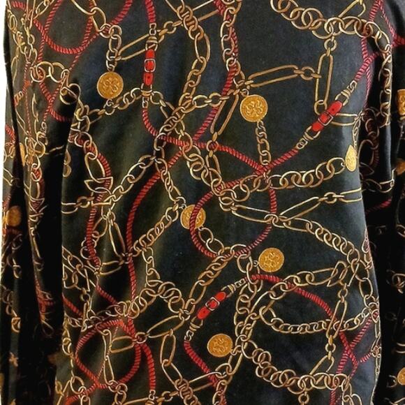 Charter Club Long Sleeve Shirt Sz 12 Abstract Gold Chains Equestrian Career Y2K - Picture 6 of 13